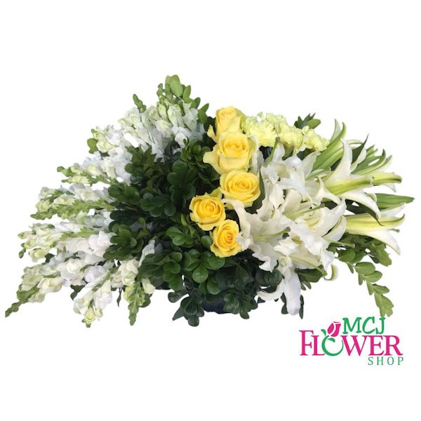 White and Yellow Vase Arrangement